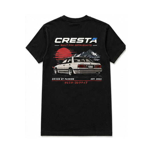 Cresta Enthusiast Tee in black — back with JDM sunset graphic