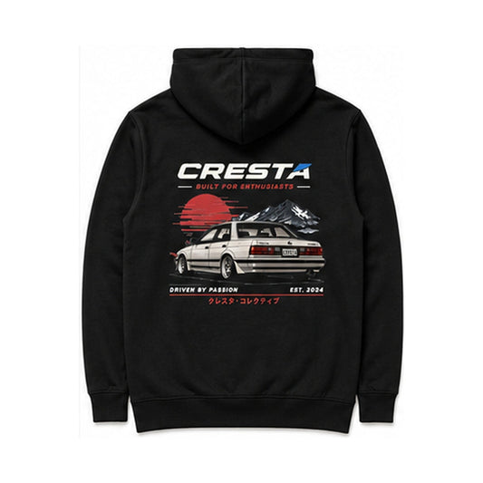 Cresta Enthusiast Hoodie in black — back with JDM sunset graphic