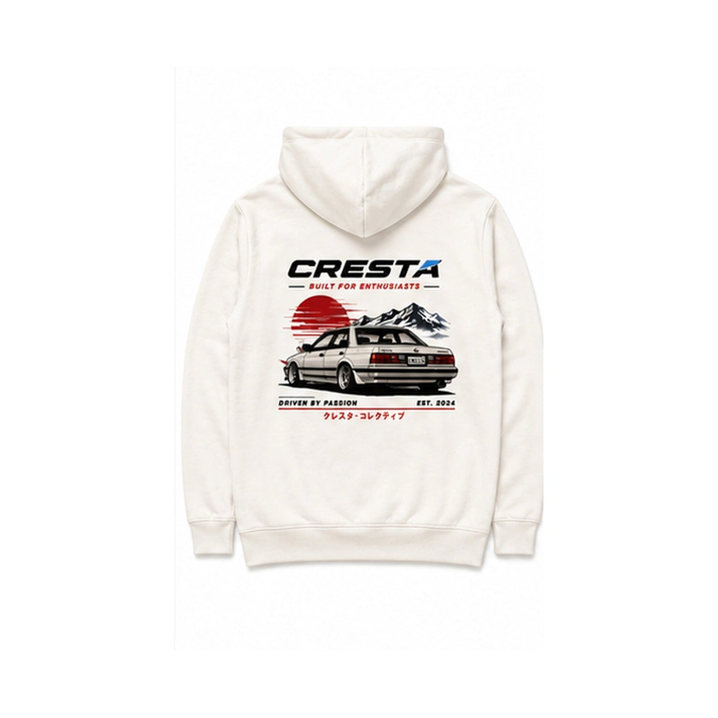 Cresta Enthusiast Hoodie in bone — back with JDM sunset graphic